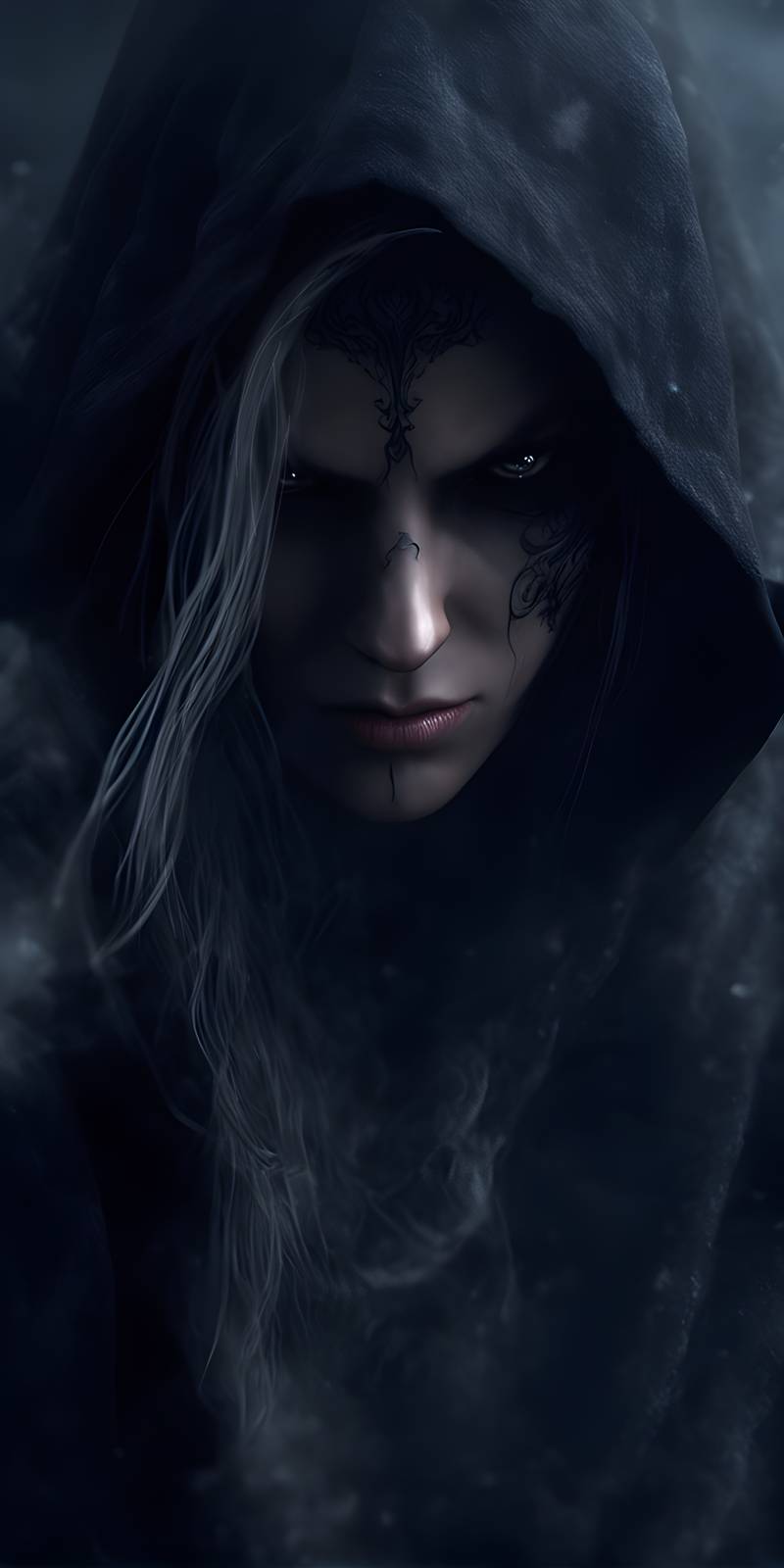 Cinematic AI dark assassin in moonlit fog